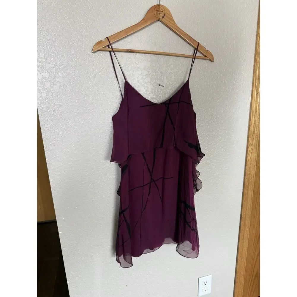 Alice + Olivia Crepe Silk Tunic Tank Top XS Ruffled Wine
